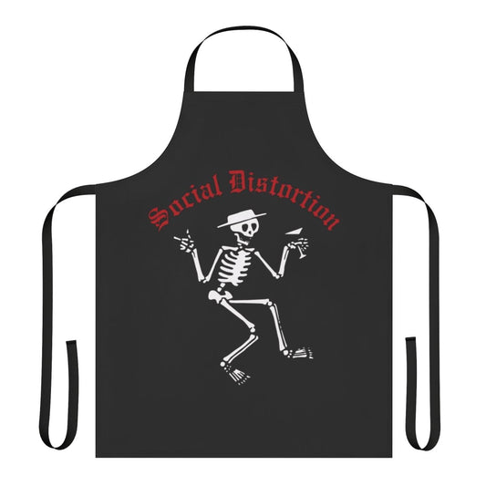Punk rock inspired apron with a skull and skeleton design