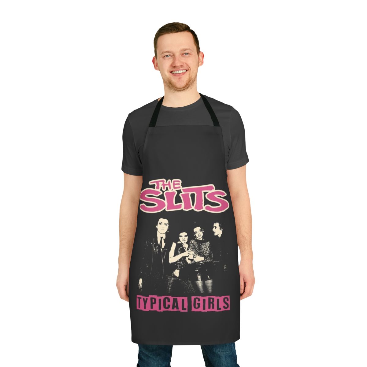 Punk rock inspired apron featuring The Slits' iconic "Typical Girls" design