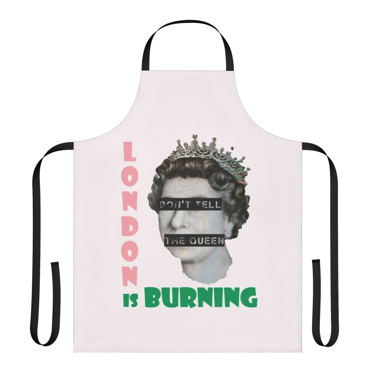 Punk-inspired apron with "London Is Burning" design