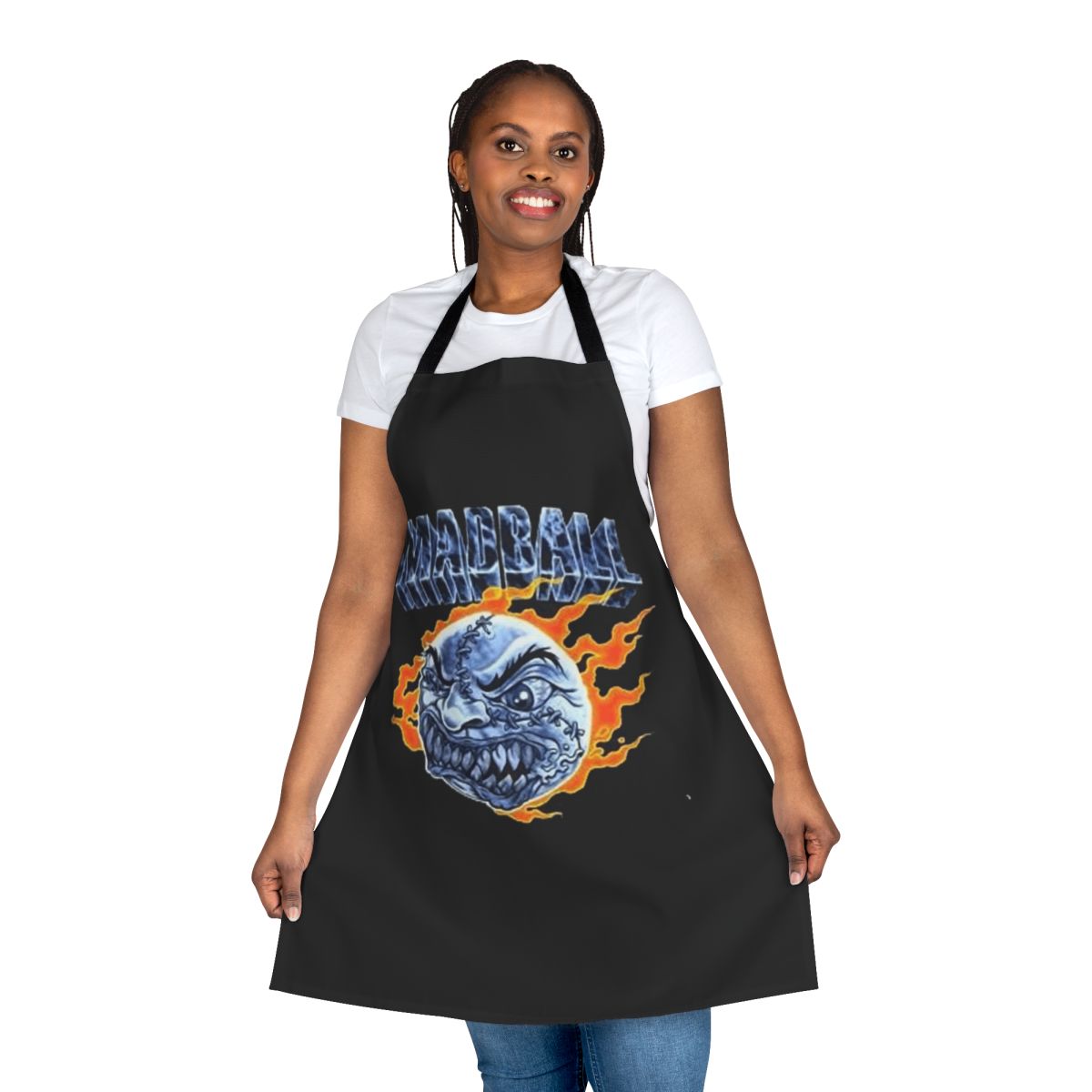 Mad Ball inspired punk rock apron with bold graphic design