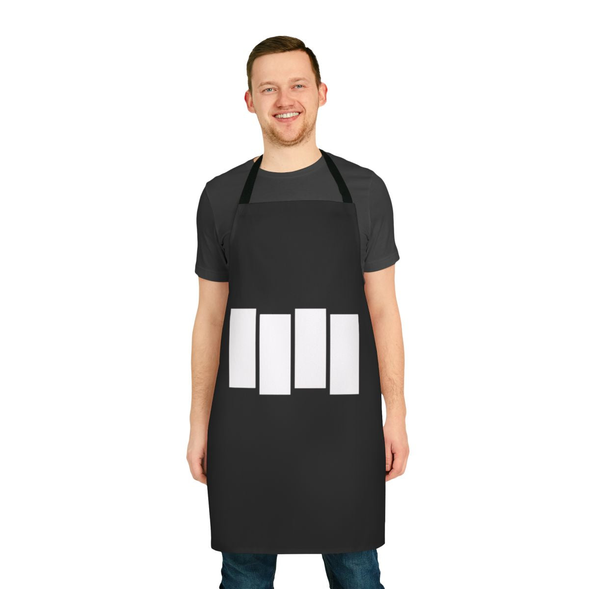 Punk rock music inspired apron with band graphics and 80s style