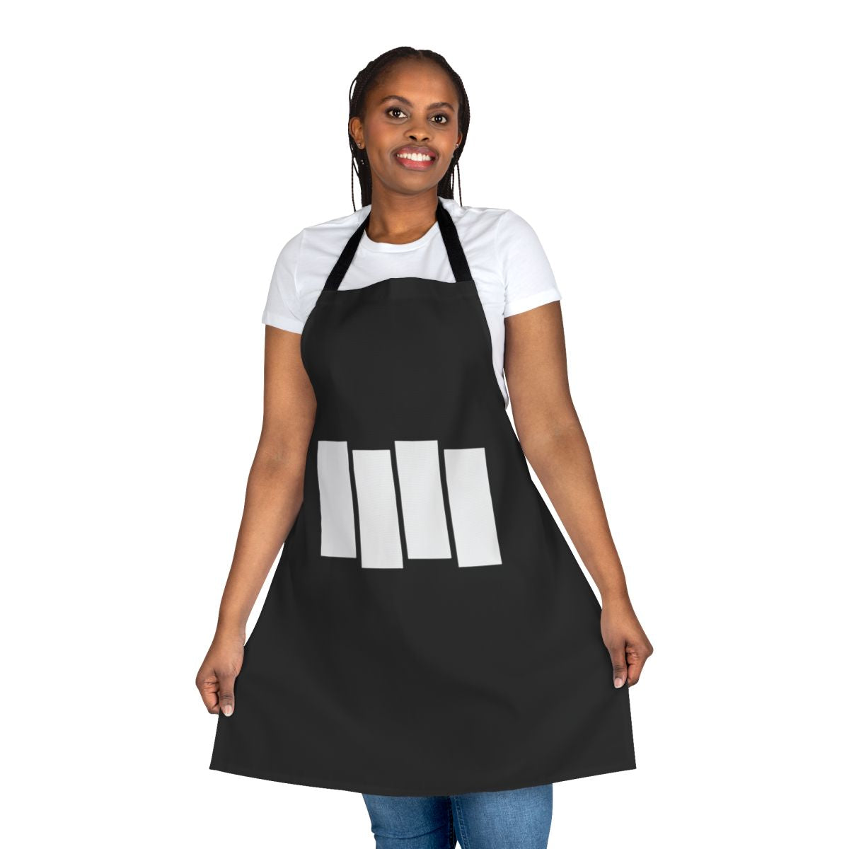 Punk rock music inspired apron with band graphics and 80s style