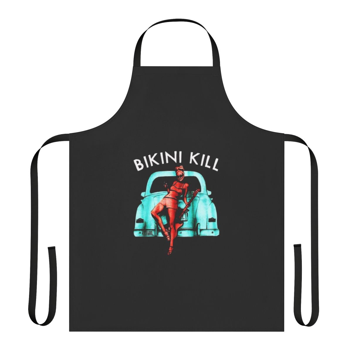 Apron featuring the Bikini Kill band logo and punk rock music design