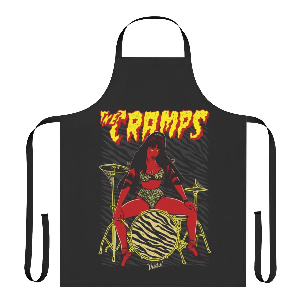 Punk rock retro apron featuring The Cramps band logo and imagery