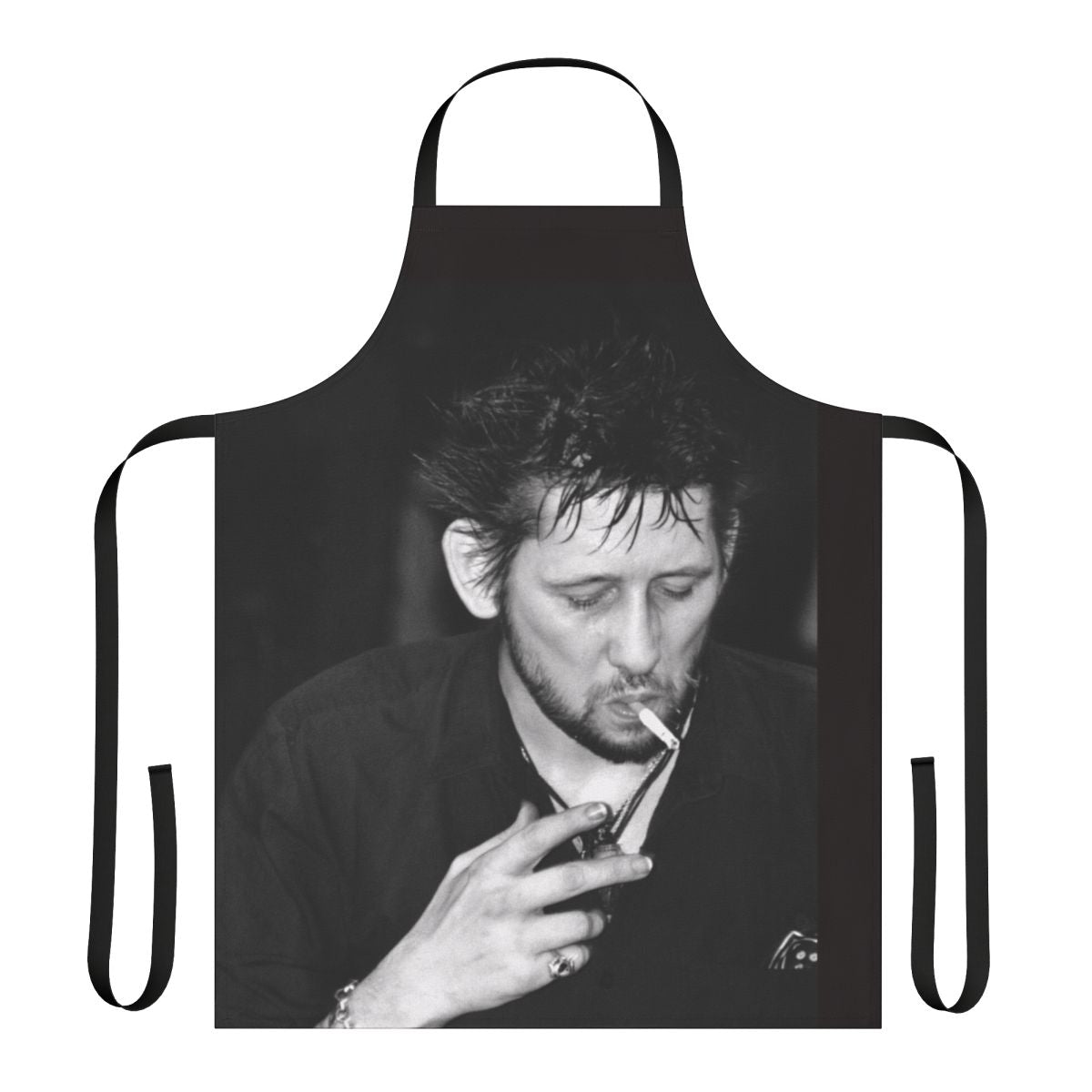 Apron featuring a photograph of punk rock singer Shane Macgowan of The Pogues smoking a cigarette