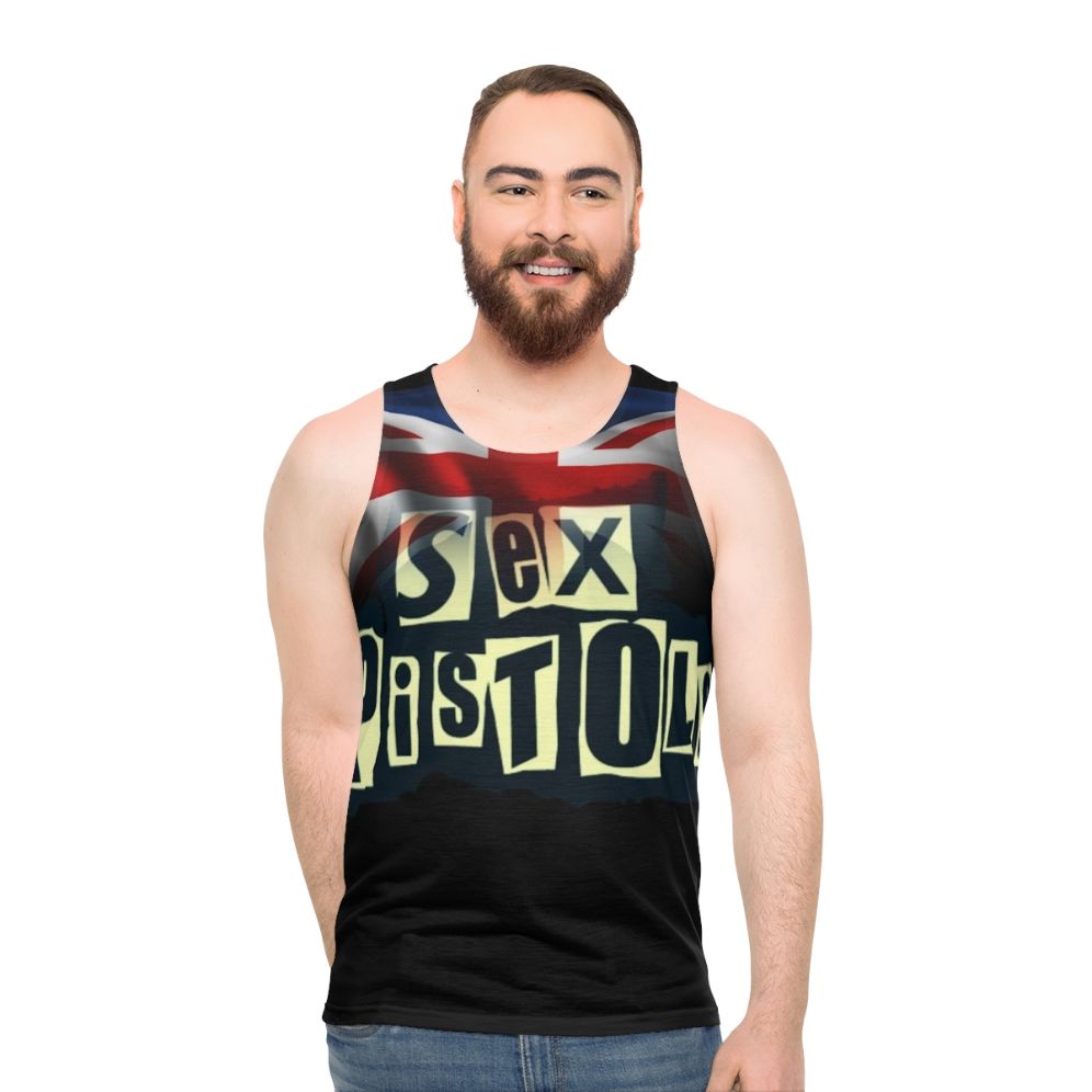 Punk rock unisex tank top with Pistols logo