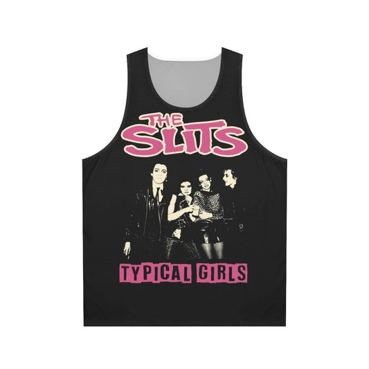 Punk rock unisex tank top featuring The Slits logo