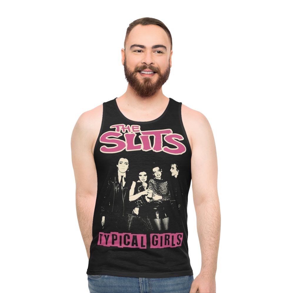 Punk rock unisex tank top featuring The Slits logo