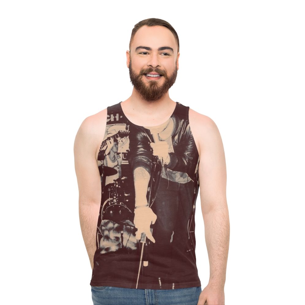 Punk rock unisex tank top with The Skallywags logo