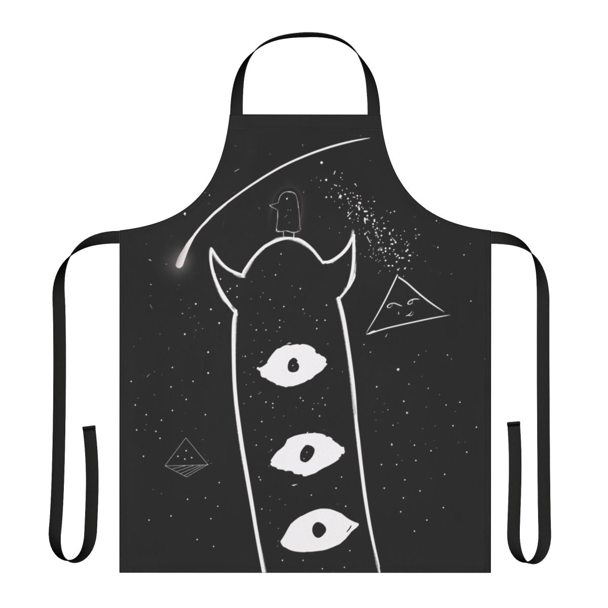 Punpun-inspired black and white apron with a space-themed design for fans of the manga series Oyasumi Punpun