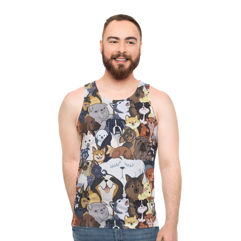 Pupper Party Unisex Dog Tank Top with Cute Dog and Animal Pattern