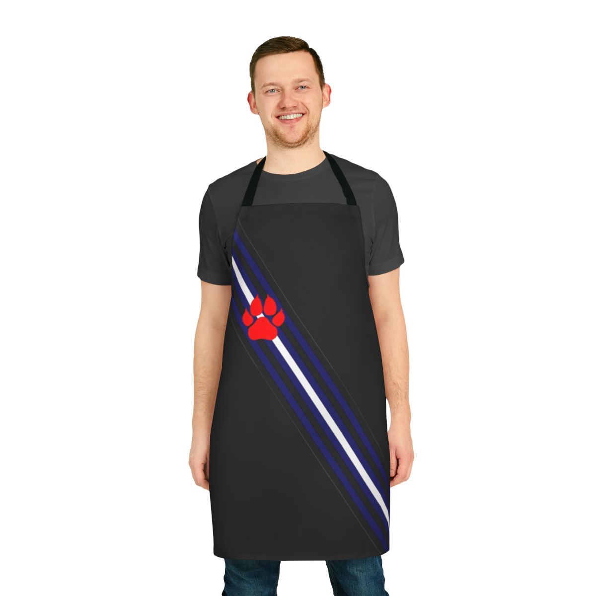 Colorful sash paw print design apron for LGBTQ+ pride and play