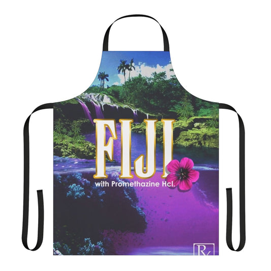 A purple dreamlike apron with a vaporwave inspired design.