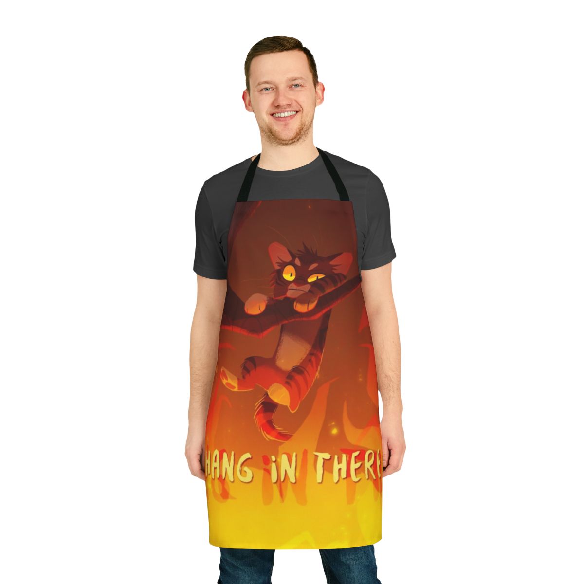 A cozy apron with a playful warrior cat kitten design, perfect for cat owners and fans of the Warrior Cats series.