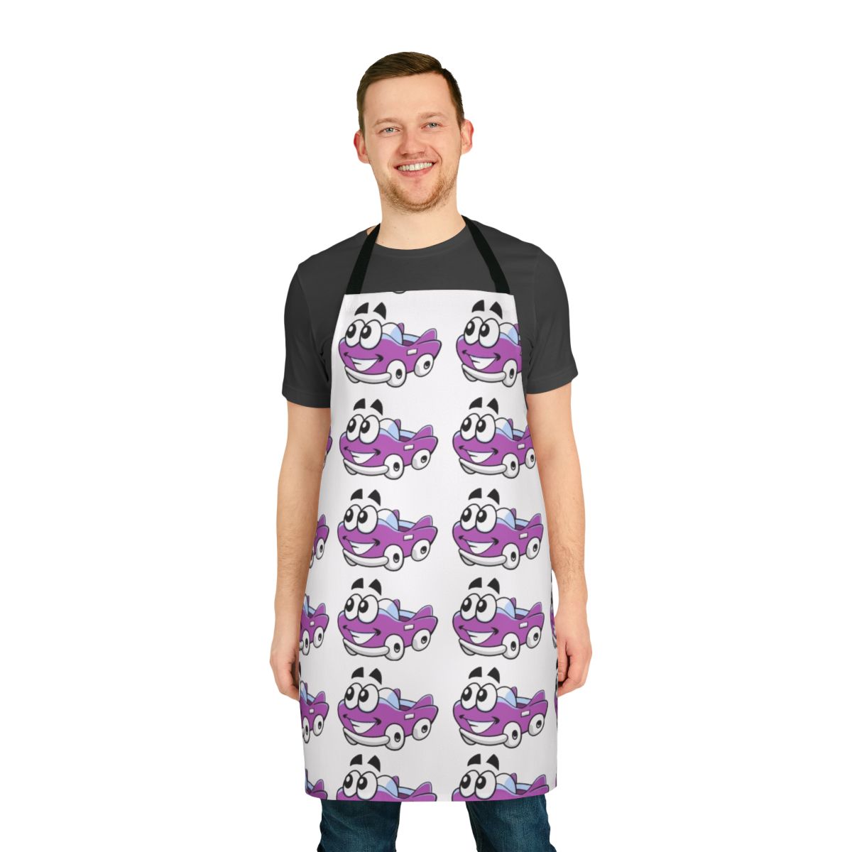 Putt putt themed cooking apron with golf ball and club graphics