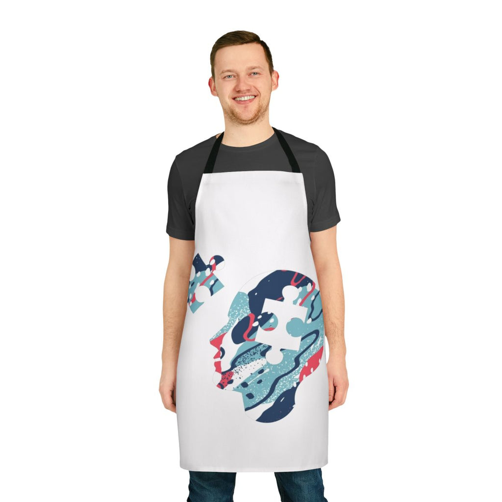 Brain puzzle pattern printed on a high-quality apron for cooking, baking, and other kitchen activities.
