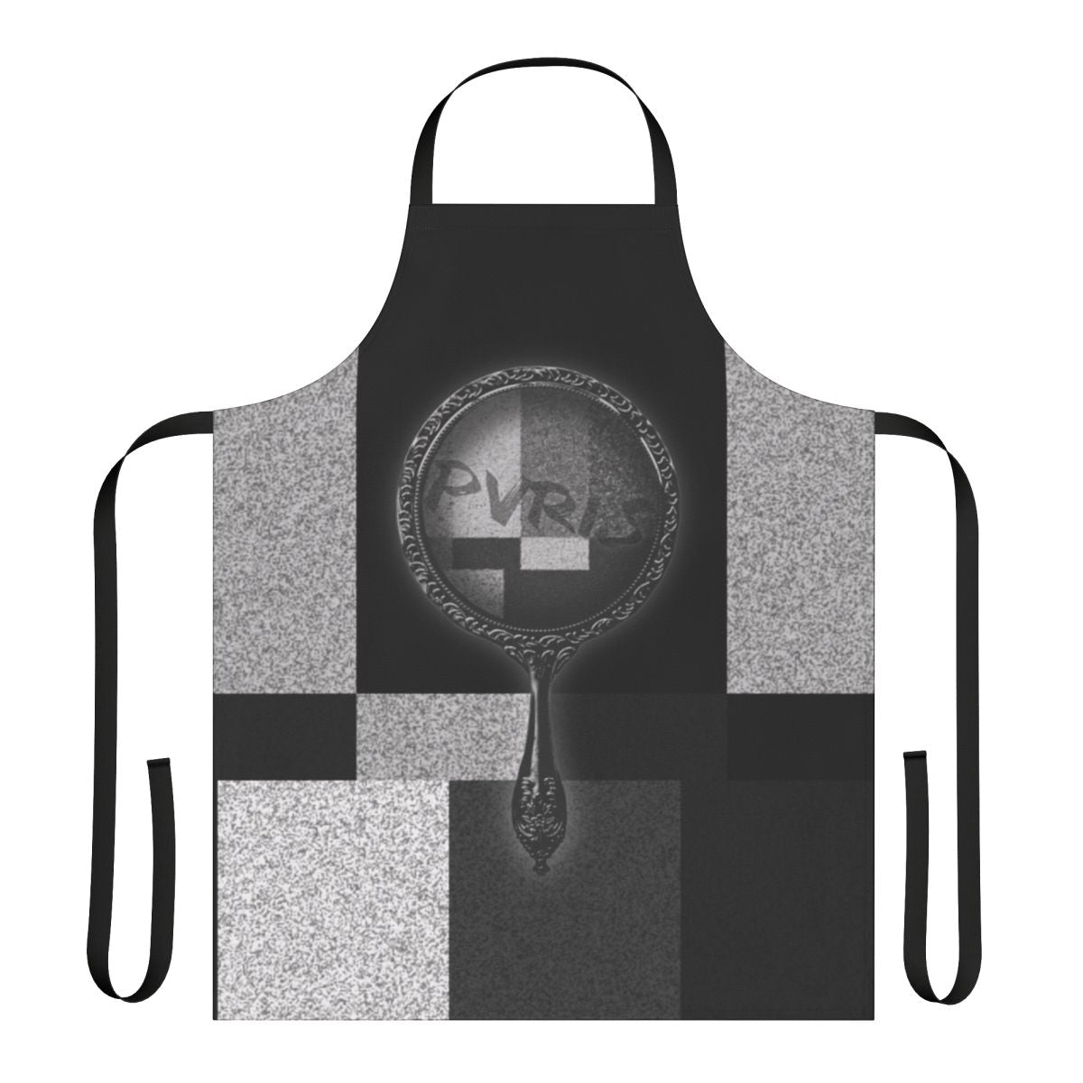 Pvris inspired white noise pattern apron featuring the band's logo and artistic design
