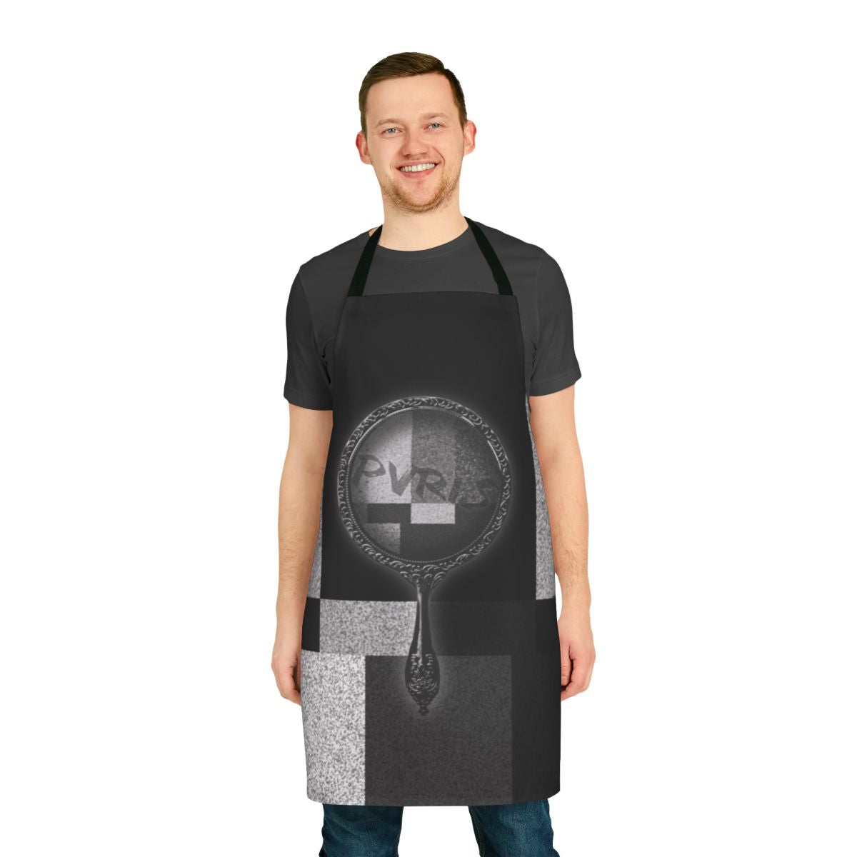 Pvris inspired white noise pattern apron featuring the band's logo and artistic design