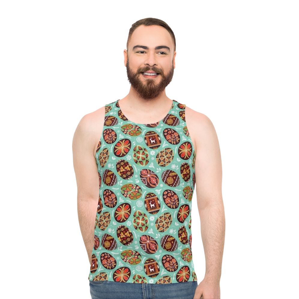 Pysanky unisex tank top with traditional Ukrainian folk art design