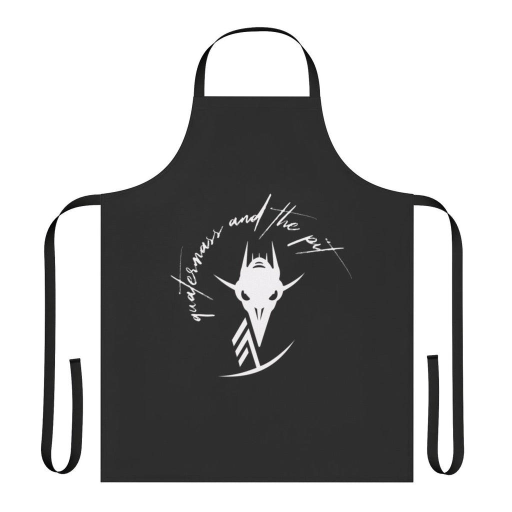 A black apron featuring a design inspired by the classic horror film "Quatermass and the Pit"