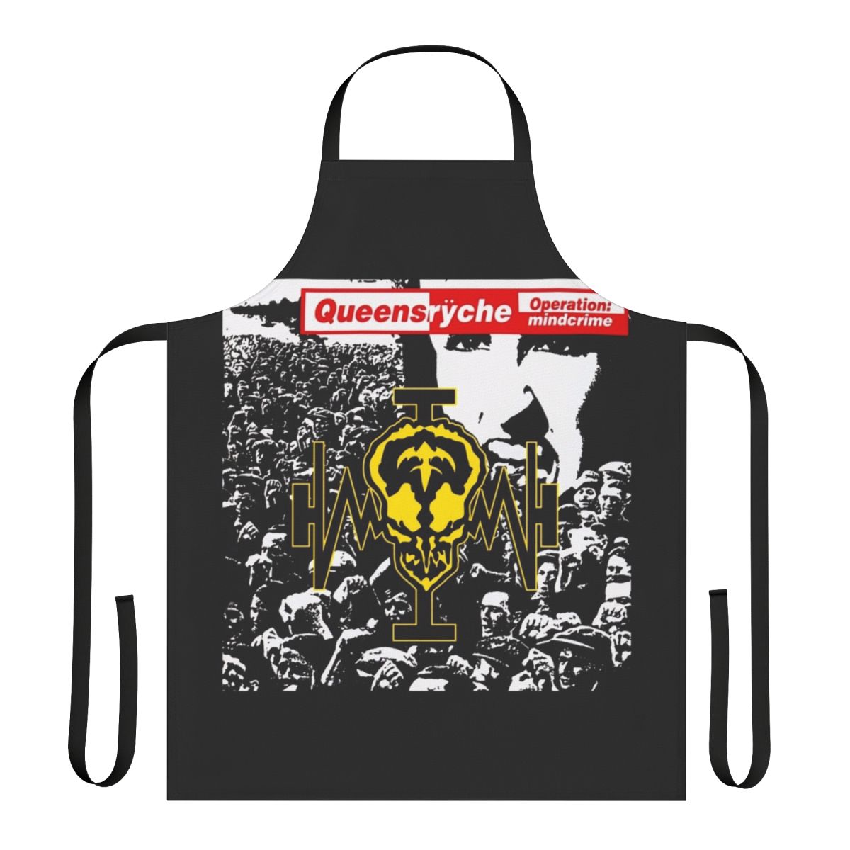 Queensryche-inspired apron featuring the iconic band's logo and album artwork