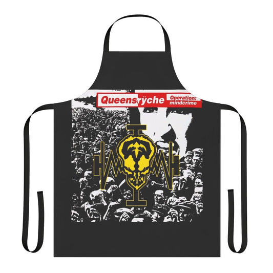 Queensryche-inspired apron featuring the iconic band's logo and album artwork