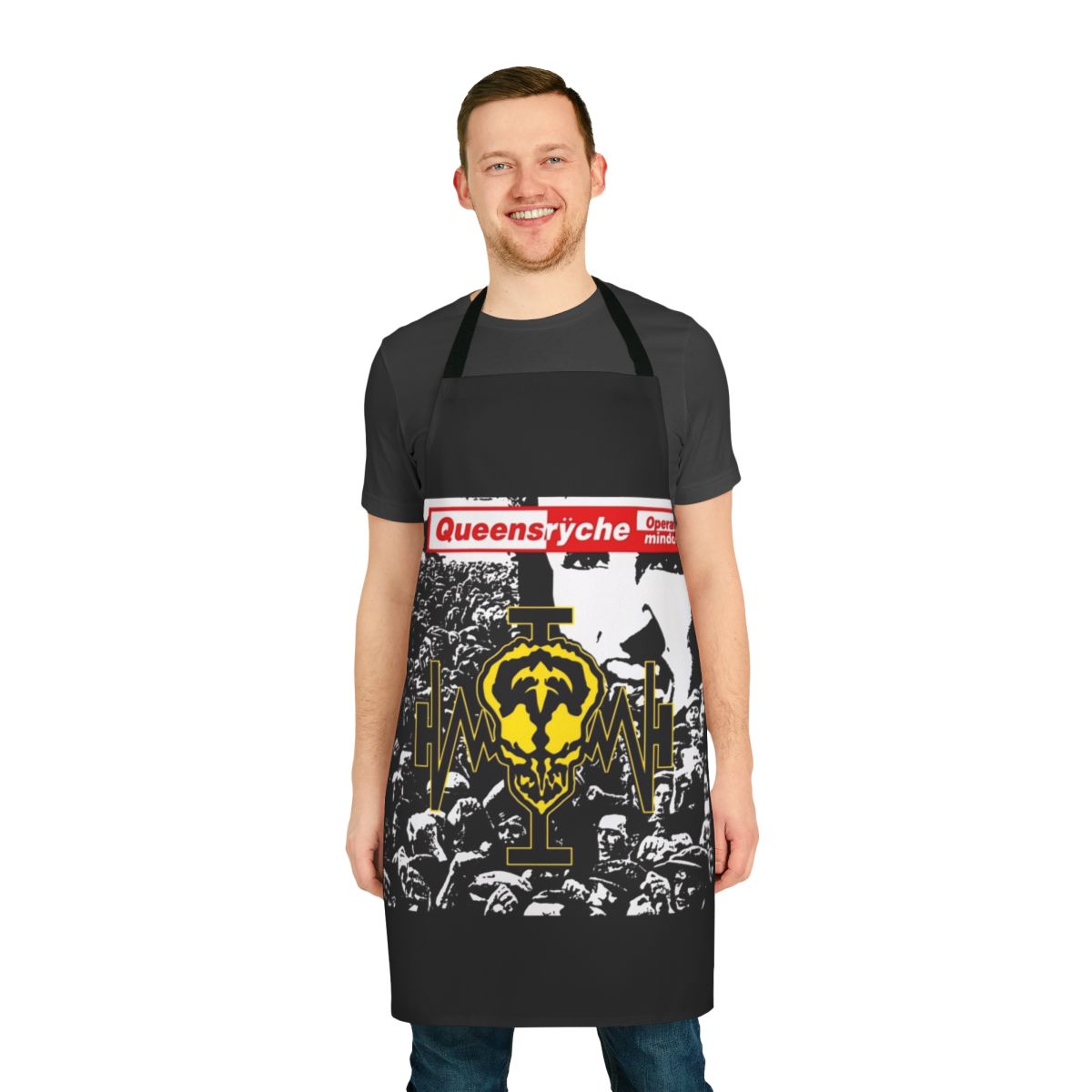 Queensryche-inspired apron featuring the iconic band's logo and album artwork