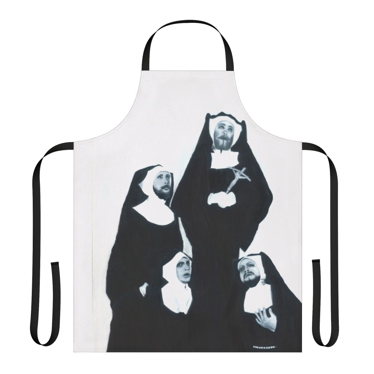 An apron featuring the iconic Sisters of Perpetual Indulgence imagery, celebrating LGBTQ+ pride and identity.