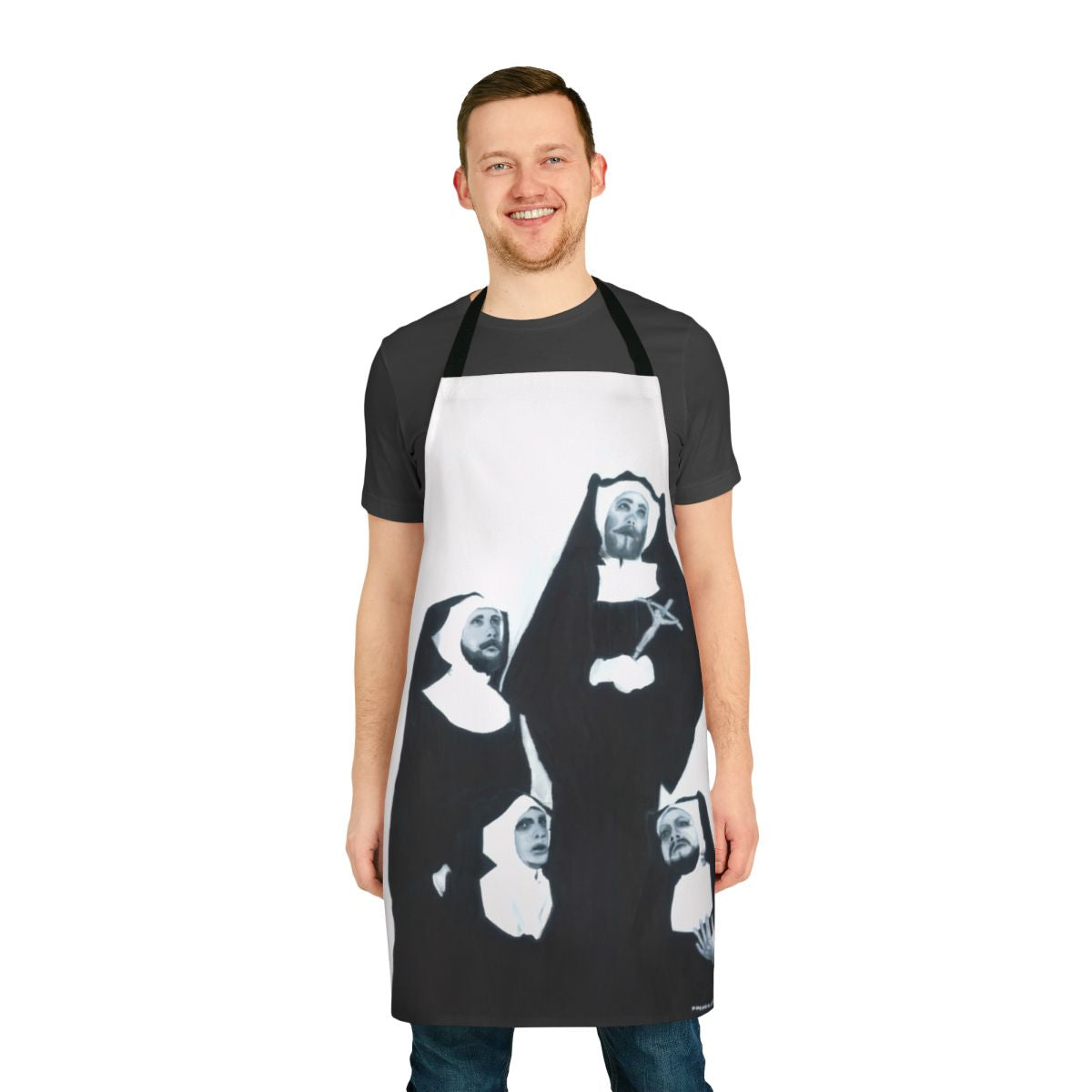 An apron featuring the iconic Sisters of Perpetual Indulgence imagery, celebrating LGBTQ+ pride and identity.
