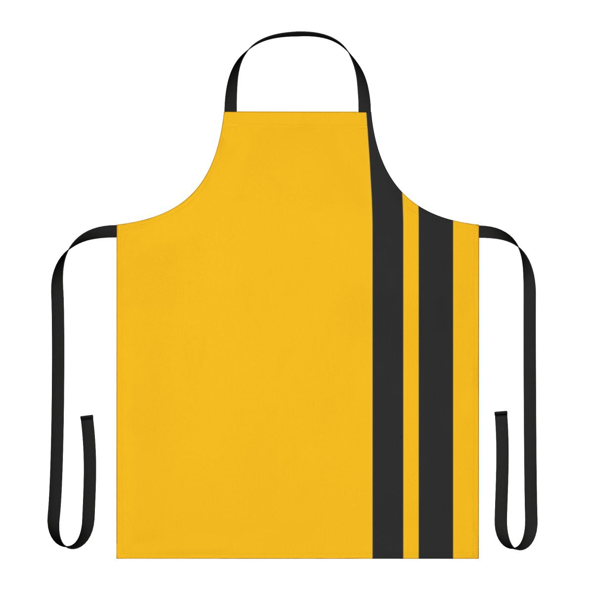 A yellow apron with a black Japanese-style graphic, inspired by the Kill Bill movies directed by Quentin Tarantino.