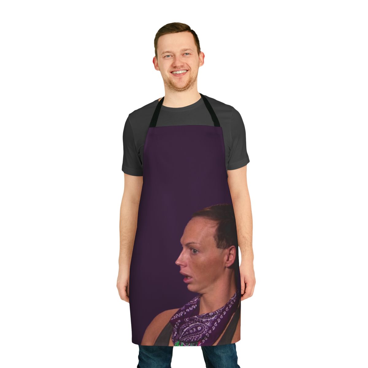 Quirky and retro-inspired back rolls apron with vaporwave design