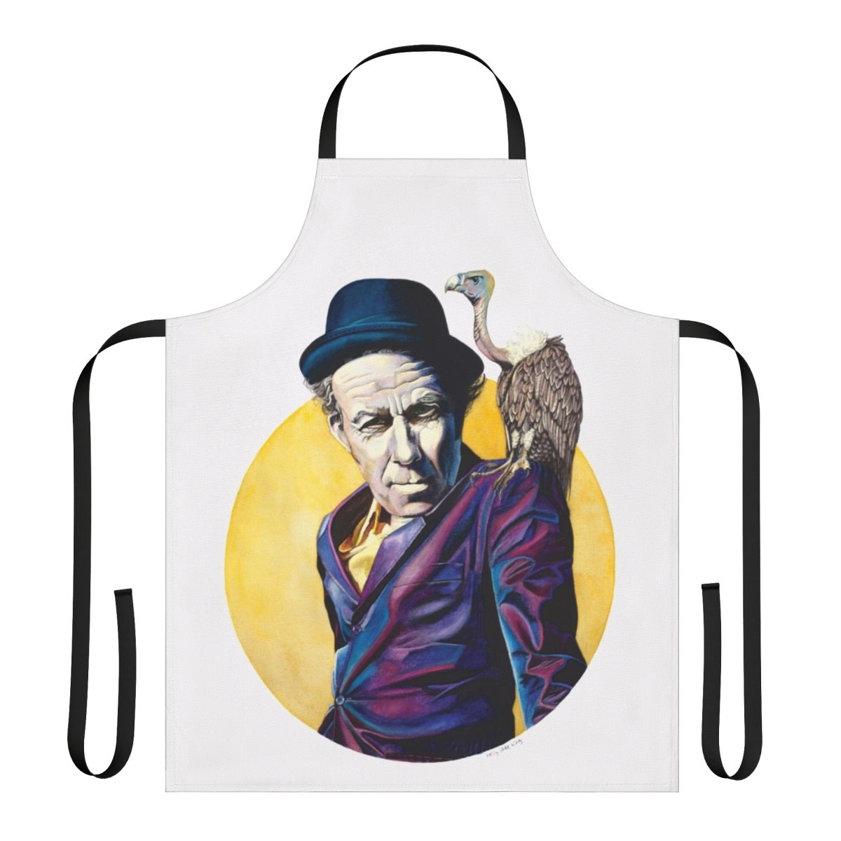 Quirky apron with a "Bad As Me" design, inspired by the music and style of acclaimed artist Tom Waits.