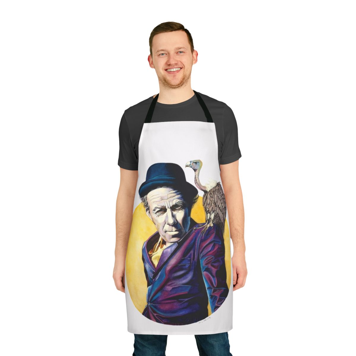 Quirky apron with a "Bad As Me" design, inspired by the music and style of acclaimed artist Tom Waits.