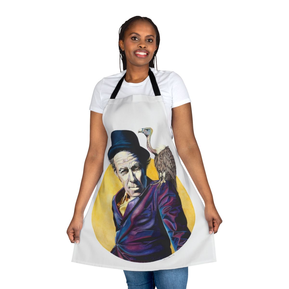 Quirky apron with a "Bad As Me" design, inspired by the music and style of acclaimed artist Tom Waits.
