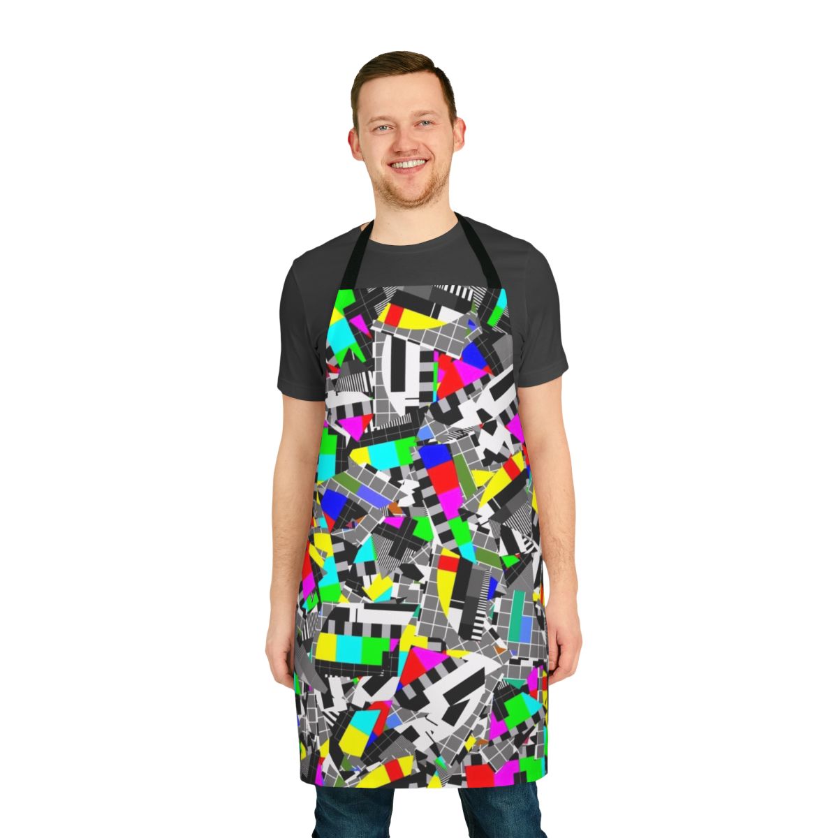 Colorful TV test pattern design printed on a high-quality apron