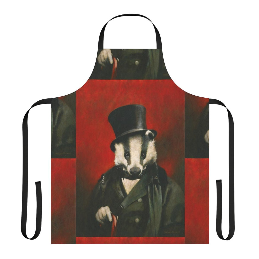Colorful acrylic painting of a badger wearing a top hat on a white apron