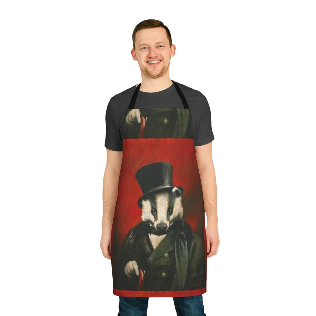 Colorful acrylic painting of a badger wearing a top hat on a white apron