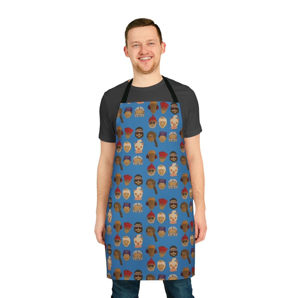 Quirky apron featuring Wes Anderson movie-inspired designs