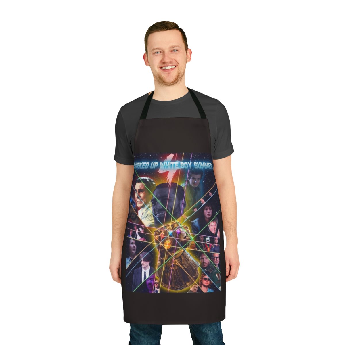 A white boy themed apron with a "Quirked Up White Boy Summer" design