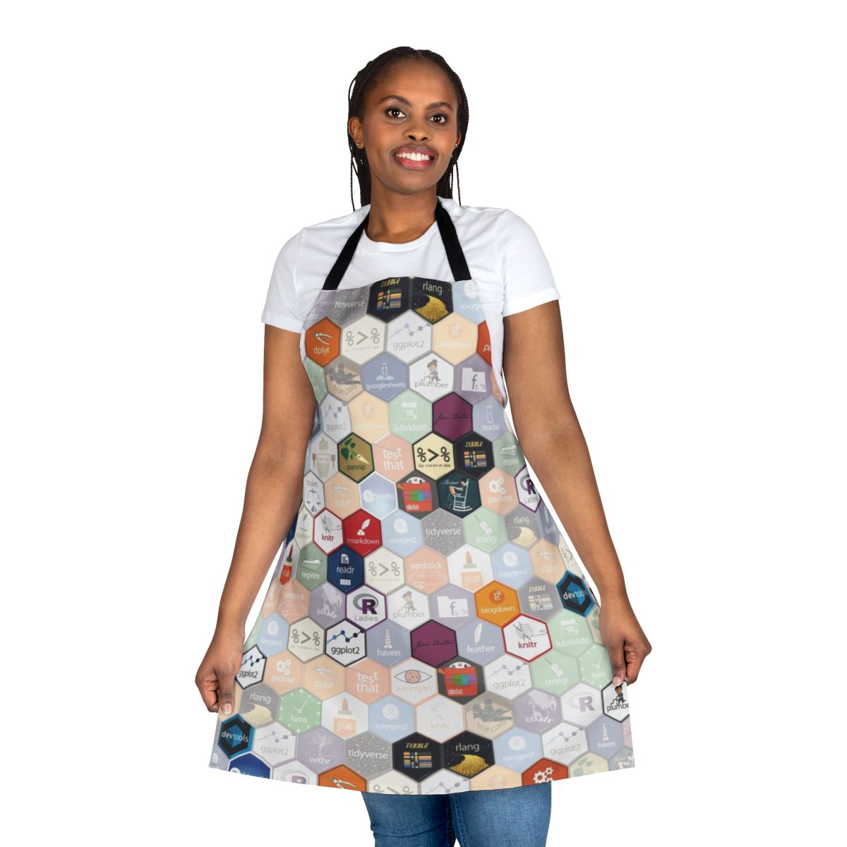 R programming hexagon fabric apron for data analysis and statistics enthusiasts