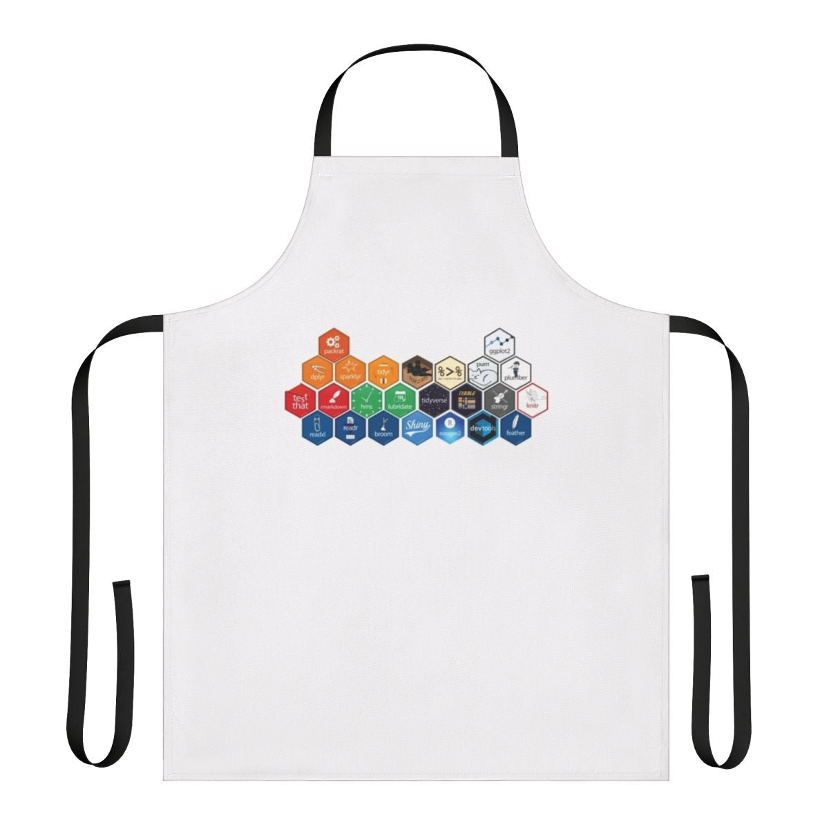 A stylish apron featuring the R Studio logo, perfect for programmers and data analysts