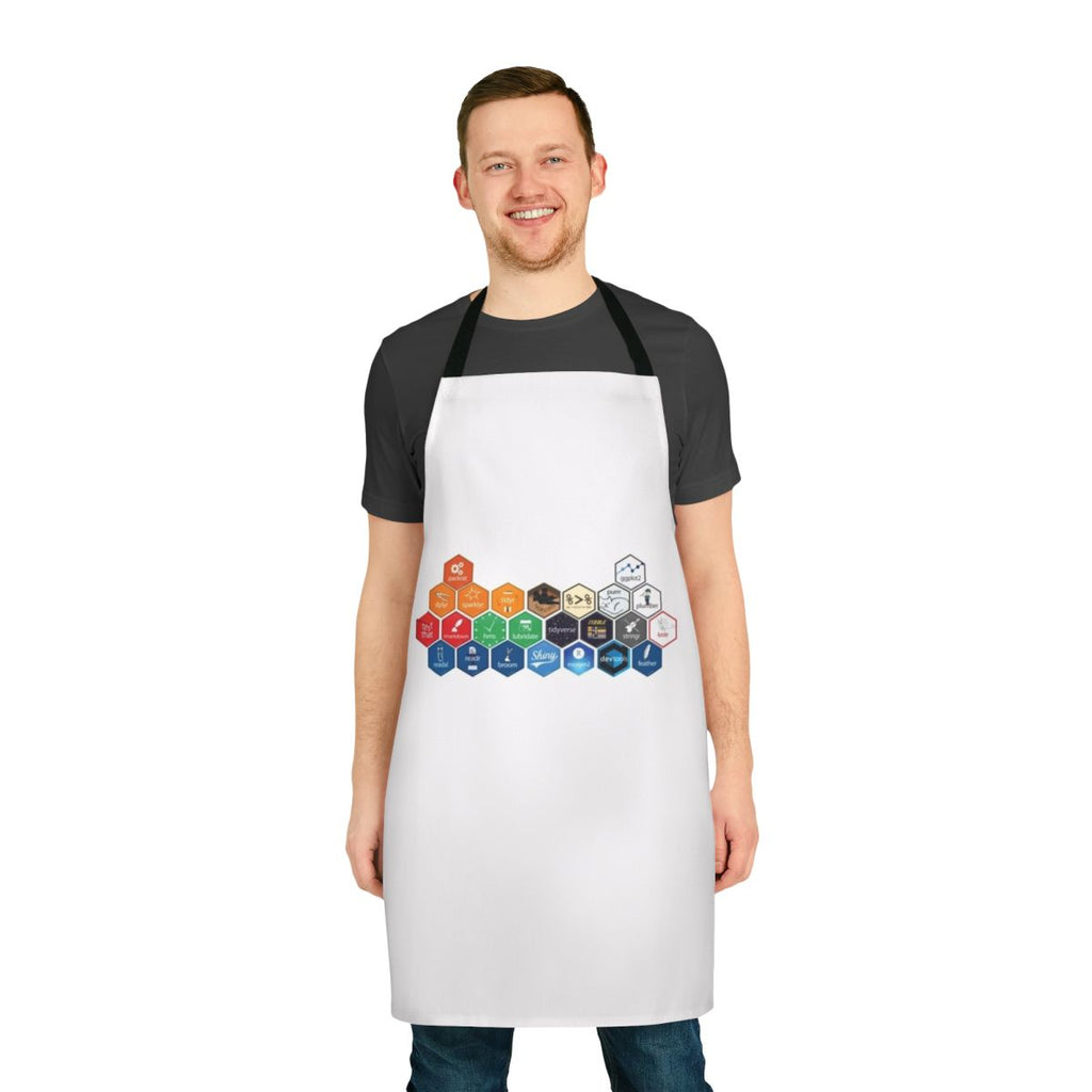 A stylish apron featuring the R Studio logo, perfect for programmers and data analysts