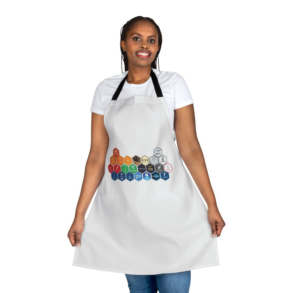 A stylish apron featuring the R Studio logo, perfect for programmers and data analysts