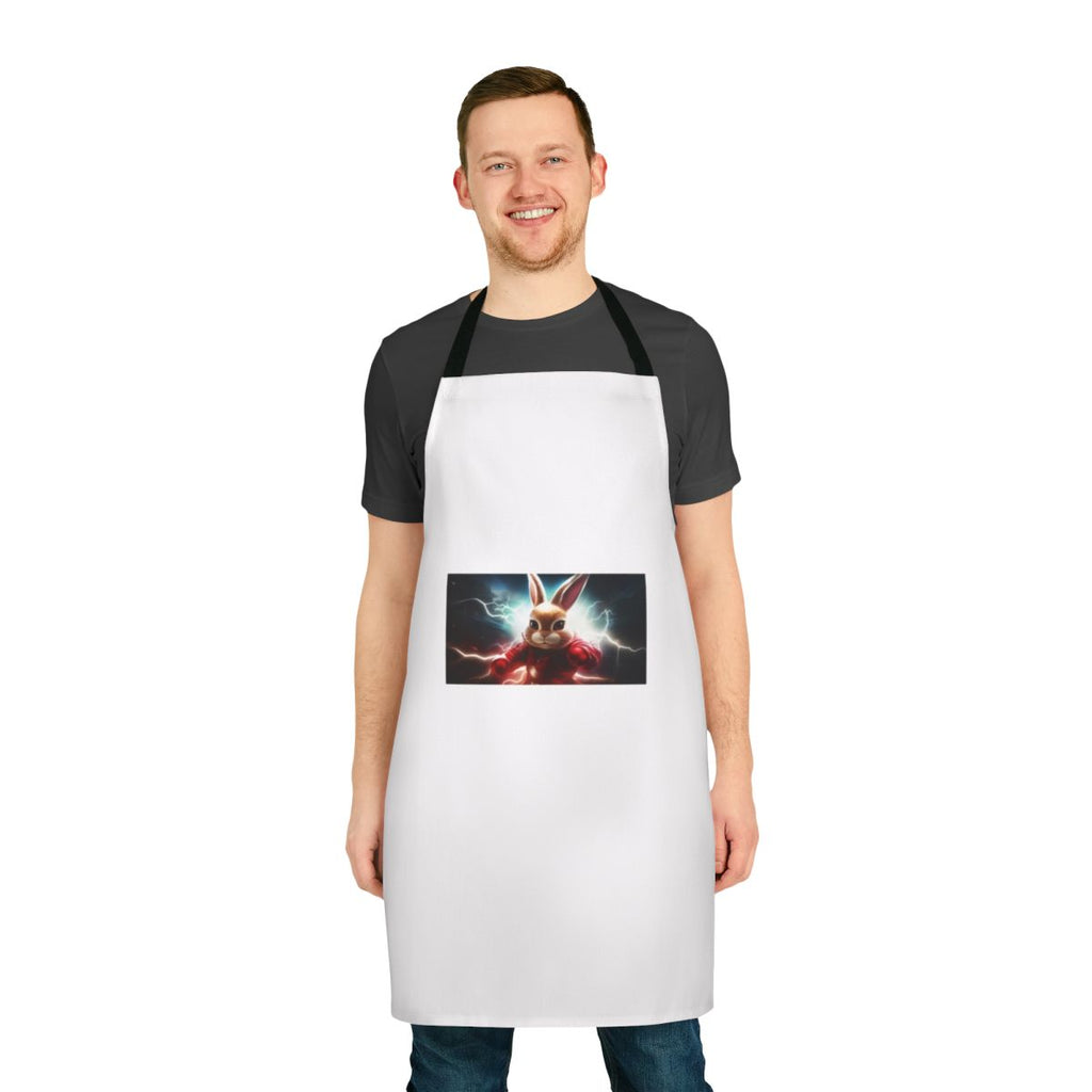 Vibrant rabbit-themed superhero apron with a fun, whimsical design for the home cook