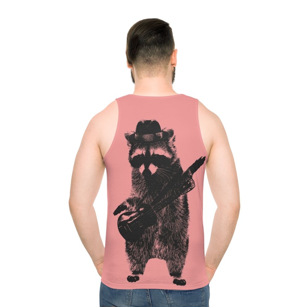 Raccoon wielding ukulele graphic on unisex tank top