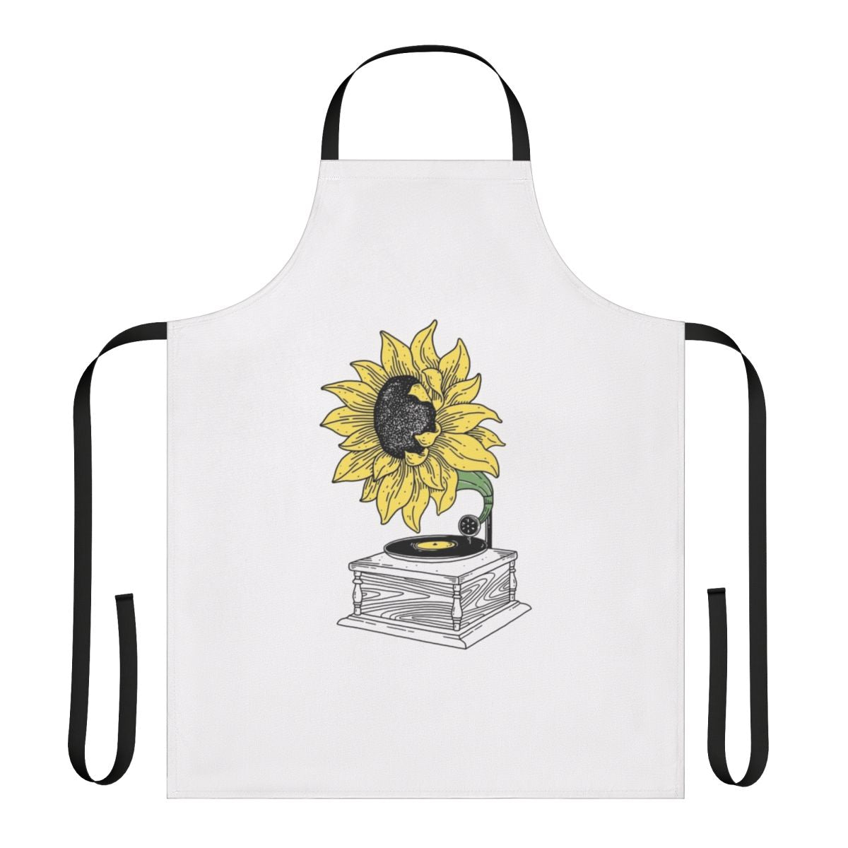 Sunflower apron with vintage gramophone and music notes