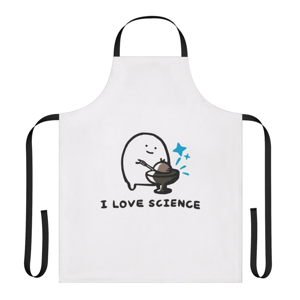 "Radioactive science themed apron with nuclear elements and blue sparks"
