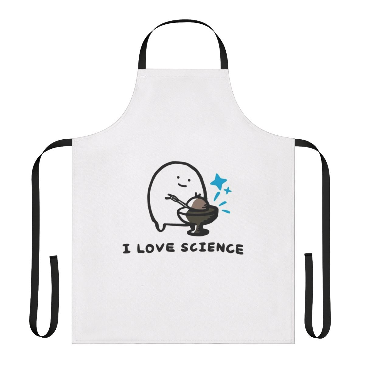 "Radioactive science themed apron with nuclear elements and blue sparks"
