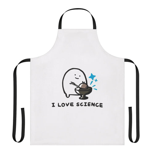"Radioactive science themed apron with nuclear elements and blue sparks"