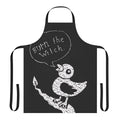 White apron with "Burn the Witch" lyrics inspired by Radiohead's music